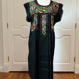 Mexican black dress, Oaxaca dress, hand embroidery dress.